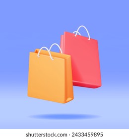 3D Shopping Bag Isolated. Render Realistic Gift Bag. Sale, Discount or Clearance Concept. Online or Retail Shopping Symbol. Fashion Handbag. Vector Illustration