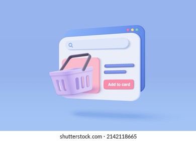 3d shopping bag for online shopping and digital marketing concept. Basket minimal icon with shadows on blue background. Shopping bag for buy, sale, discount, promotion. 3d vector icon illustration