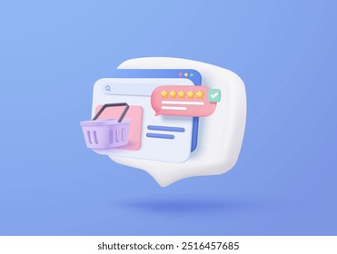 3d shopping bag for online shopping and digital marketing concept. Basket minimal icon with shadows on purple background. Shopping bag for buy, sale, discount, promotion. 3d vector icon illustration