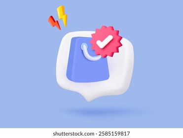 3d shopping bag for online shopping and digital marketing concept. Basket minimal icon with shadows on purple background. Shopping bag for buy, sale, discount, promotion. 3d vector icon illustration