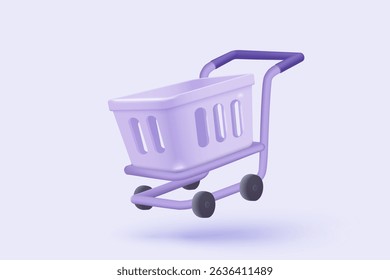 3d shopping bag for online shopping and digital marketing concept. Basket minimal icon with shadows on purple background. Shopping bag for buy, sale, discount, promotion. 3d vector icon illustration