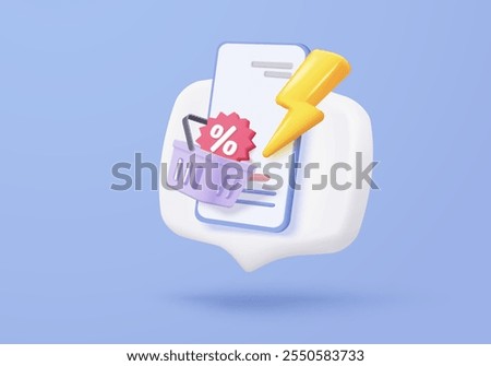 3d shopping bag for online shopping and digital marketing concept. Basket minimal icon with shadows on purple background. Shopping bag for buy, sale, discount, promotion. 3d vector icon illustration
