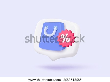 3d shopping bag for online shopping and digital marketing concept. Basket minimal icon with shadows on purple background. Shopping bag for buy, sale, discount, promotion. 3d vector icon illustration