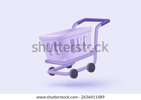 3d shopping bag for online shopping and digital marketing concept. Basket minimal icon with shadows on purple background. Shopping bag for buy, sale, discount, promotion. 3d vector icon illustration