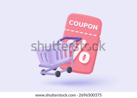 3d shopping bag for online shopping and digital marketing concept. Basket minimal icon with shadows on purple background. Shopping bag for buy, sale, discount, promotion. 3d vector icon illustration