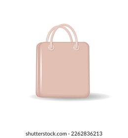 3D shopping bag. Pink realistic bag on white background. Online shopping concept. Vector illustration.