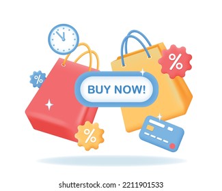 3d Shopping bags collection. Sale, discounts, Online shopping concept. Realistic icons vector illustration isolated on white background.