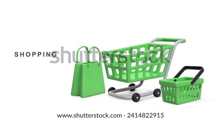 3d shopping banner store on white background.  Vector illustration.