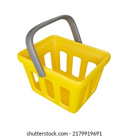 Icono de la cesta de la compra 3d. Vector representa la ilustración de un carro de supermercado amarillo aislado en un fondo blanco.