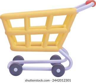 3D shopping cart isolated on white
background in 3d realistic style. Shopping
online, ecommerce, shopping basket. UI
icon of empty shopping cart. Vector
illustration