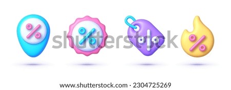 3D shopping icon set. Discount promotion. 3d business icon set. Vector icons