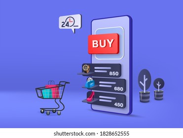 3d shopping rendering for sale online e-commerce, mobile ecommerce with 3d blue pastel background, shop online on ecommerce 24 hours. shopping cart, shopping credit card. minimal store device 3d vecto