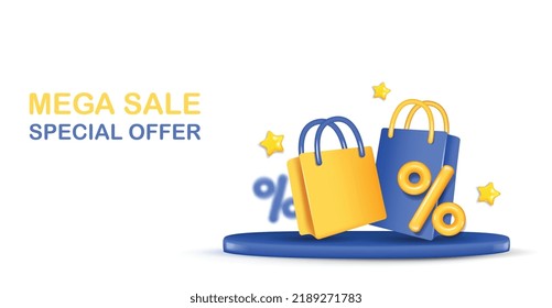 3d shopping sale promotion banner. Concept of great discount, suitable for black friday and anniversary.