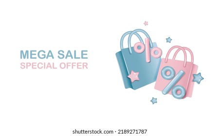 3d shopping sale promotion banner. Concept of great discount, suitable for black friday and anniversary.