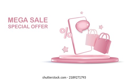 3d shopping sale promotion banner. Concept of great discount, suitable for black friday and anniversary.
