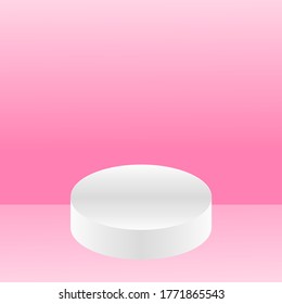 3.ª sala de exposición. Fondo de estudio rosa con pantalla de podio de forma redondeada blanca, vector de soporte de producto en blanco. 