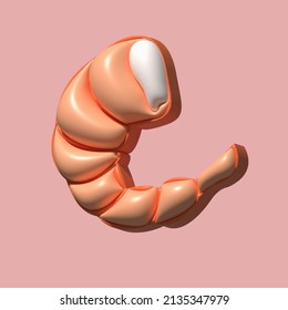 3D shrimp, fresh seafood isolated on PINK background Drawing of shrimp without shell, shrimp meat realistic vector illustration