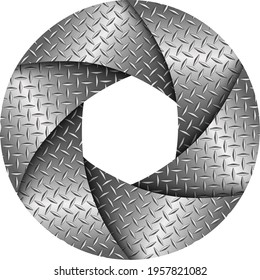 Icono de obturador 3D con textura de placa de diamante, diseño de tecnología de plata abstracta, ilustración vectorial.
