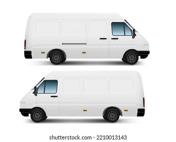 3D Side View Of White Delivery Van On White Background. EPS10 Vector