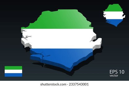 Mapa y bandera de Sierra Leona en 3D. Diseño de forma 3D . Concepto del Día de la Independencia. Vista de perspectiva . Vector