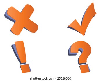 3d sign - check, x, exclamation and question