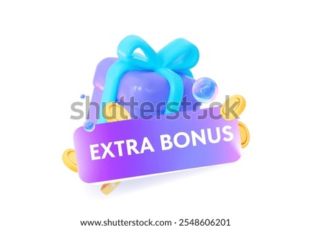 3d Sign extra bonus banner with gifts and flying coins.