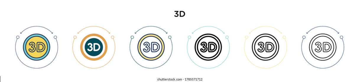 Icono de signo 3d en el estilo relleno, delgado, contorno y trazo. Ilustración vectorial de dos iconos vectoriales 3d de color y negro se pueden utilizar para móviles, ui, web
