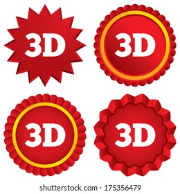 3D sign icon. 3D New technology symbol. Red stars stickers. Certificate emblem labels. Vector