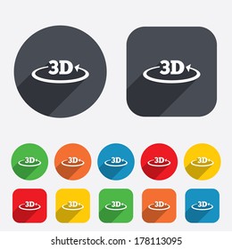 3D sign icon. 3D New technology symbol. Rotation arrow. Circles and rounded squares 12 buttons. Vector