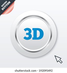 3D sign icon. 3D New technology symbol. White button with metallic line. Modern UI website button with mouse cursor pointer. Vector
