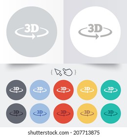 3D sign icon. 3D New technology symbol. Rotation arrow. Round 12 circle buttons. Shadow. Hand cursor pointer. Vector