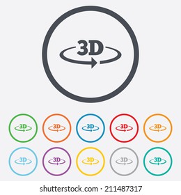 3D Sign Icon. 3D New Technology Symbol. Rotation Arrow. Round Circle Buttons With Frame. Vector