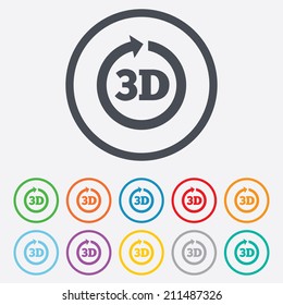 3D sign icon. 3D New technology symbol. Rotation arrow. Round circle buttons with frame. Vector
