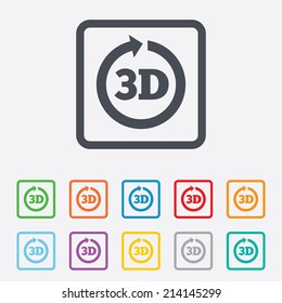 3D sign icon. 3D New technology symbol. Rotation arrow. Round squares buttons with frame. Vector