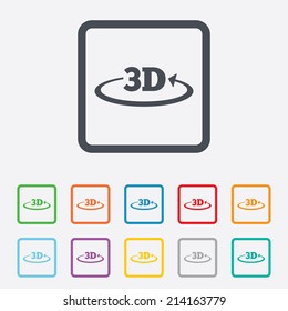 3D sign icon. 3D New technology symbol. Rotation arrow. Round squares buttons with frame. Vector