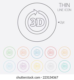 3D sign icon. 3D New technology symbol. Rotation arrow. Thin line circle web icons with outline. Vector