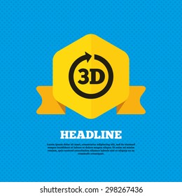 3D sign icon. 3D New technology symbol. Rotation arrow. Yellow label tag. Circles seamless pattern on back. Vector