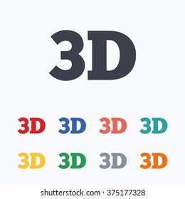 3D sign icon. 3D New technology symbol. Colored flat icons on white background.