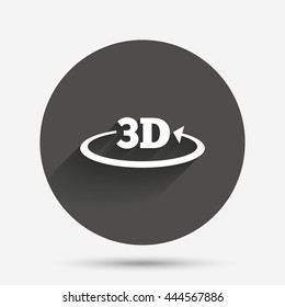 3D sign icon. 3D New technology symbol. Rotation arrow. Circle flat button with shadow. Vector
