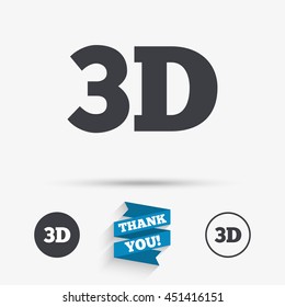 3D sign icon. 3D New technology symbol. Flat icons. Buttons with icons. Thank you ribbon. Vector