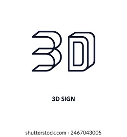 icono de esquema de signo 3d.  Icono de línea delgada de la colección del cine. Vector editable aislado sobre fondo blanco