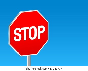 3d sign stop on a blue background. Vector illustration.