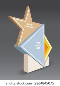 3d signage totem star style decoration with blank space logo company and image place for event exhibition. Vector editable isolated.