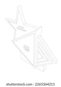 3d signage totem star style decoration with blank space logo company and image place for event exhibition. Vector editable sketch outline drawing coloring isolated.