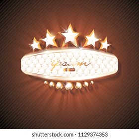 3d signboard with leather upholstery patternt and gold stars. Can be used as Cinema, Casino, Night Club or other street Sign.