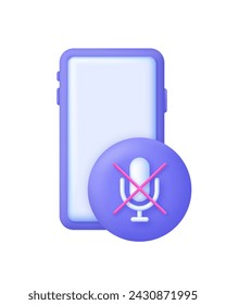 3D Silent phone icon. Silent mode of smartphone. Silence or sound switch. Trendy and modern vector in 3d style