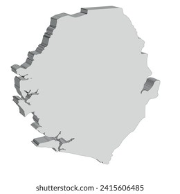 3D Silhouette map of the African country of Sierra Leone isolated on a white background