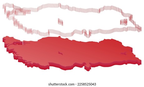 3D Silhouette Schablonenkarte der Türkei. Grenzen auf Vektorgrafik