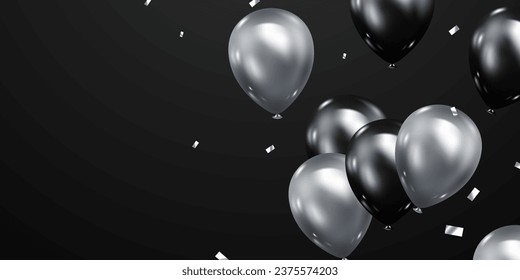 3D silver balloon design background vector banner template beautiful illustration