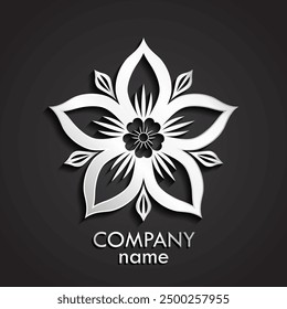 3d silver beautiful five petal flower logo